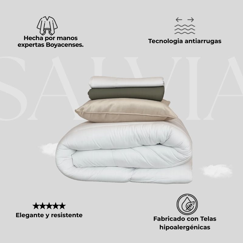 Combo Salvia: Plumón + Duvet Cover + Juego de Sábanas + Cojín REGALO + ENVÍO GRATIS