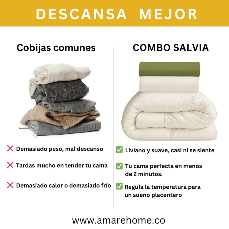 Combo Salvia: Plumón + Duvet Cover + Juego de Sábanas + Cojín REGALO + ENVÍO GRATIS