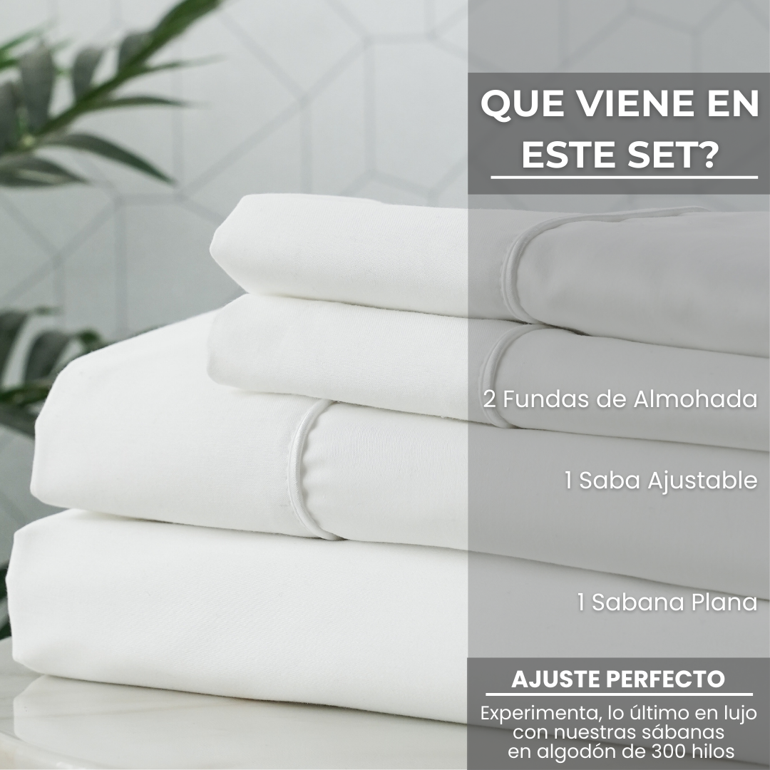 Juego de sábanas en Algodón 300 Hilos- Colección Snow