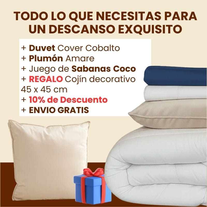 Combo Cobalto: Plumón + Duvet Cover + Juego de Sábanas + Cojín REGALO + ENVÍO GRATIS