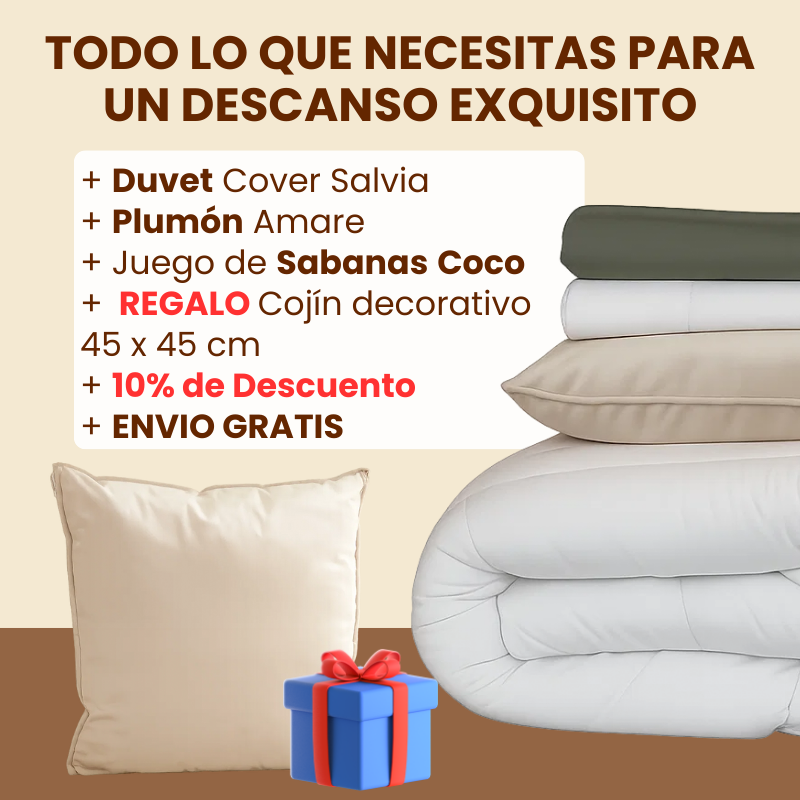 Combo Salvia: Plumón + Duvet Cover + Juego de Sábanas + Cojín REGALO + ENVÍO GRATIS