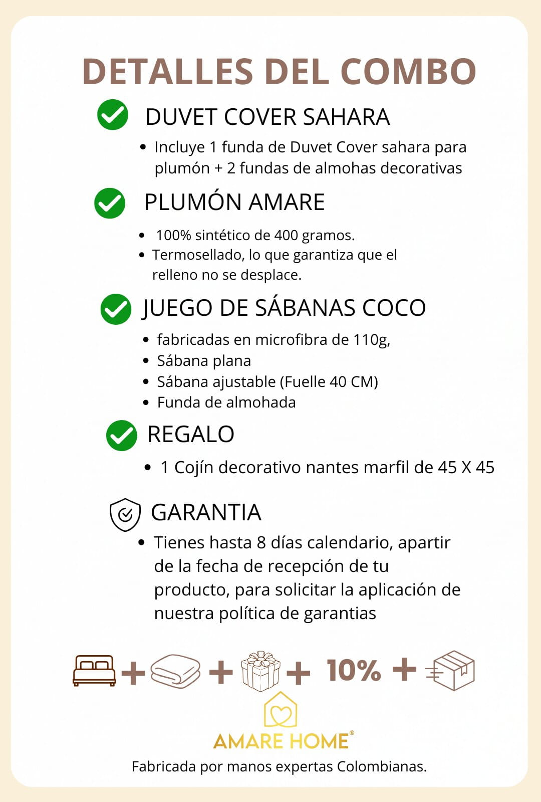 Combo Sahara: Plumón + Duvet Cover + Juego de Sábanas + Cojín REGALO + ENVÍO GRATIS