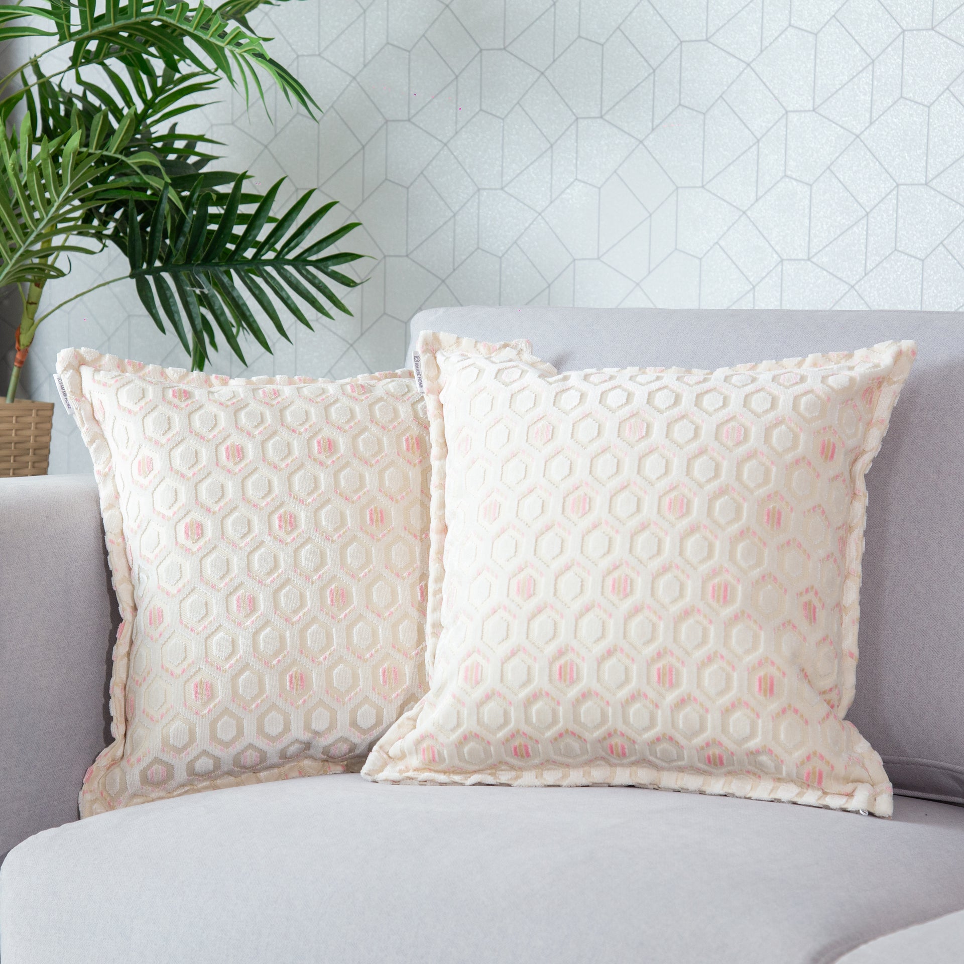 Cojín Hexa Crema Rose 45 cm x 45 cm - Colección Geometric Bliss