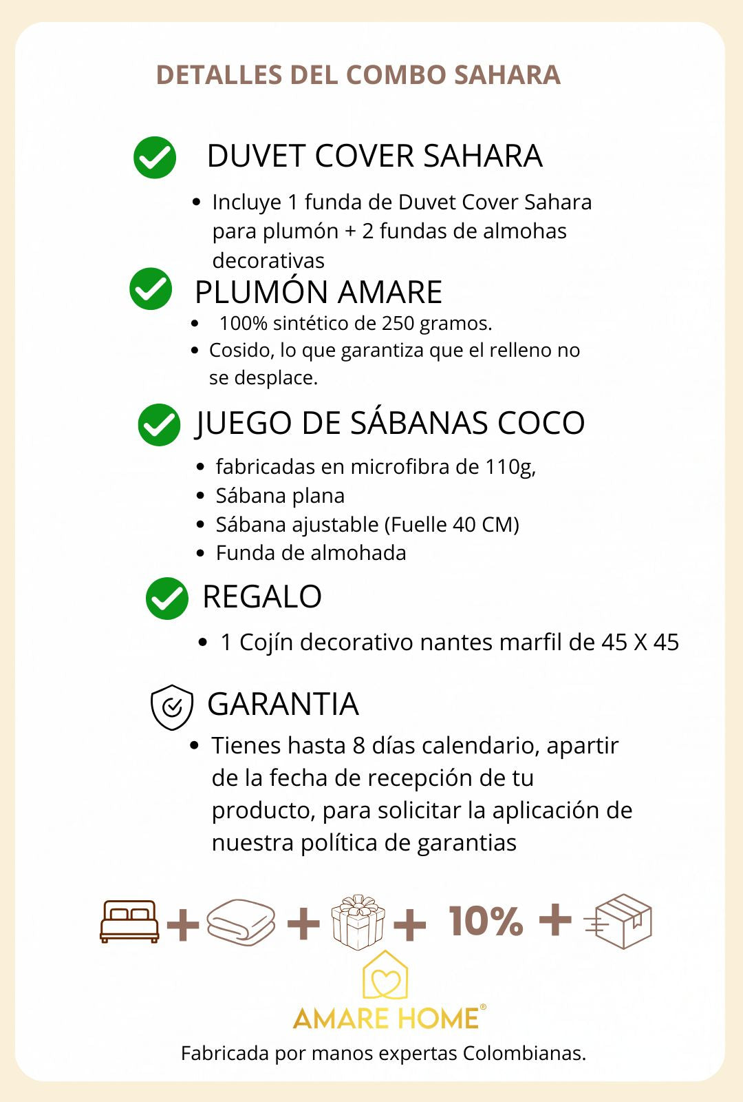 Combo Sahara: Plumón + Duvet Cover + Juego de Sábanas + Cojín REGALO + ENVÍO GRATIS