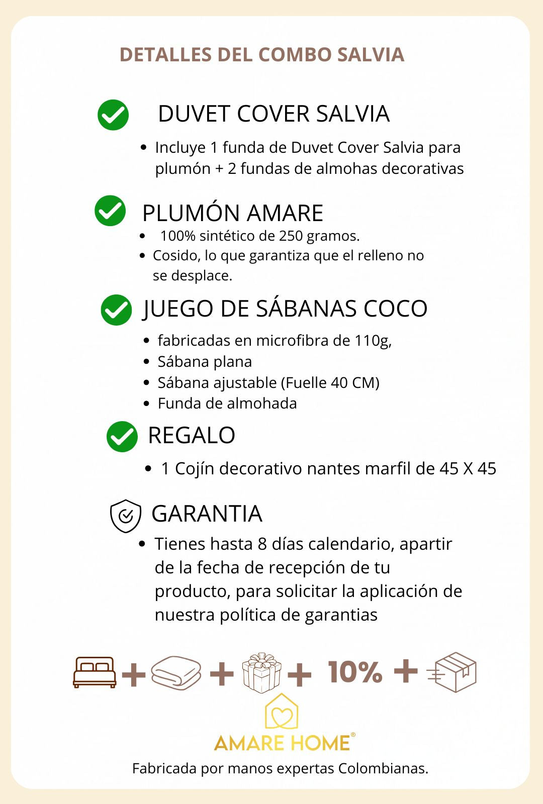 Combo Salvia: Plumón + Duvet Cover + Juego de Sábanas + Cojín REGALO + ENVÍO GRATIS