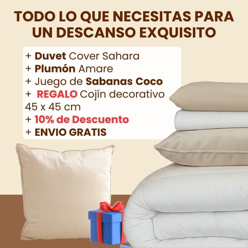 Combo Sahara: Plumón + Duvet Cover + Juego de Sábanas + Cojín REGALO + ENVÍO GRATIS