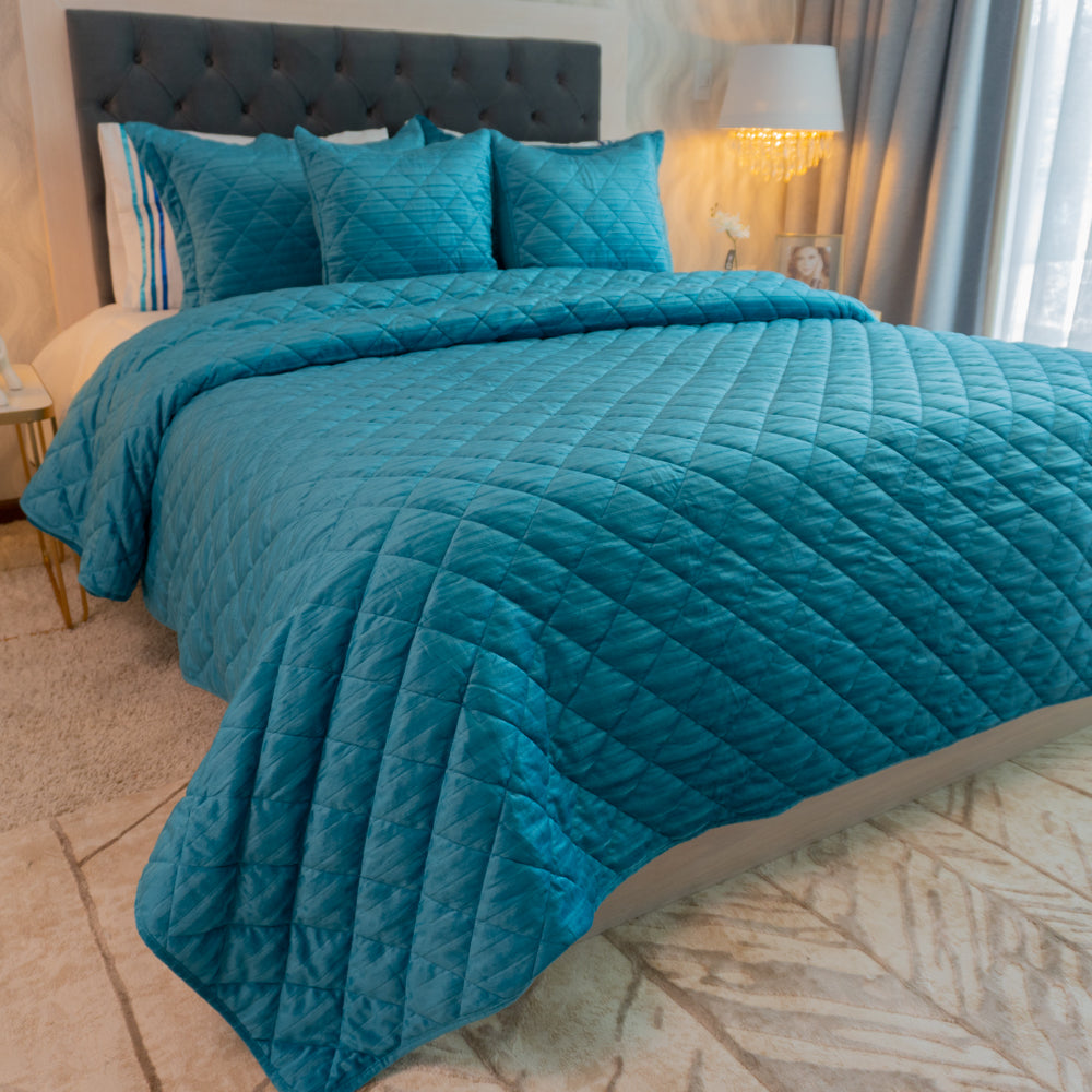 Turquoise blue bedspread set - Velor Collection